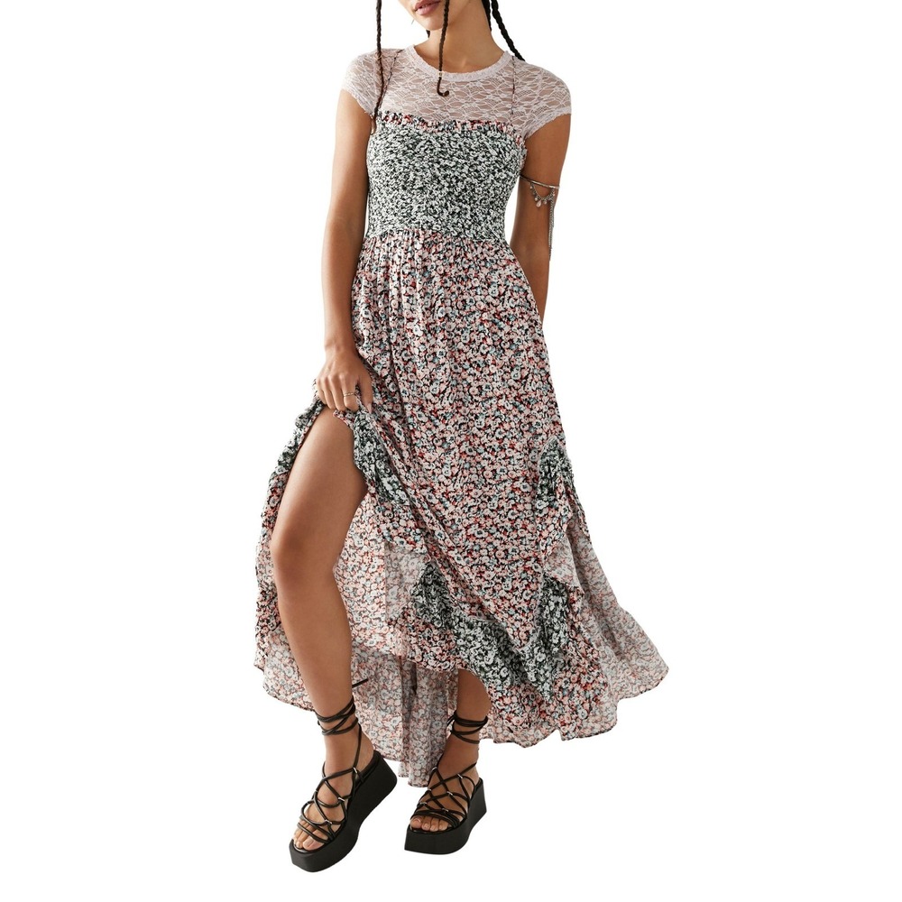 Free People One I Love Maxi Dress Classic Combo Size Medium Ruffle Patchwork